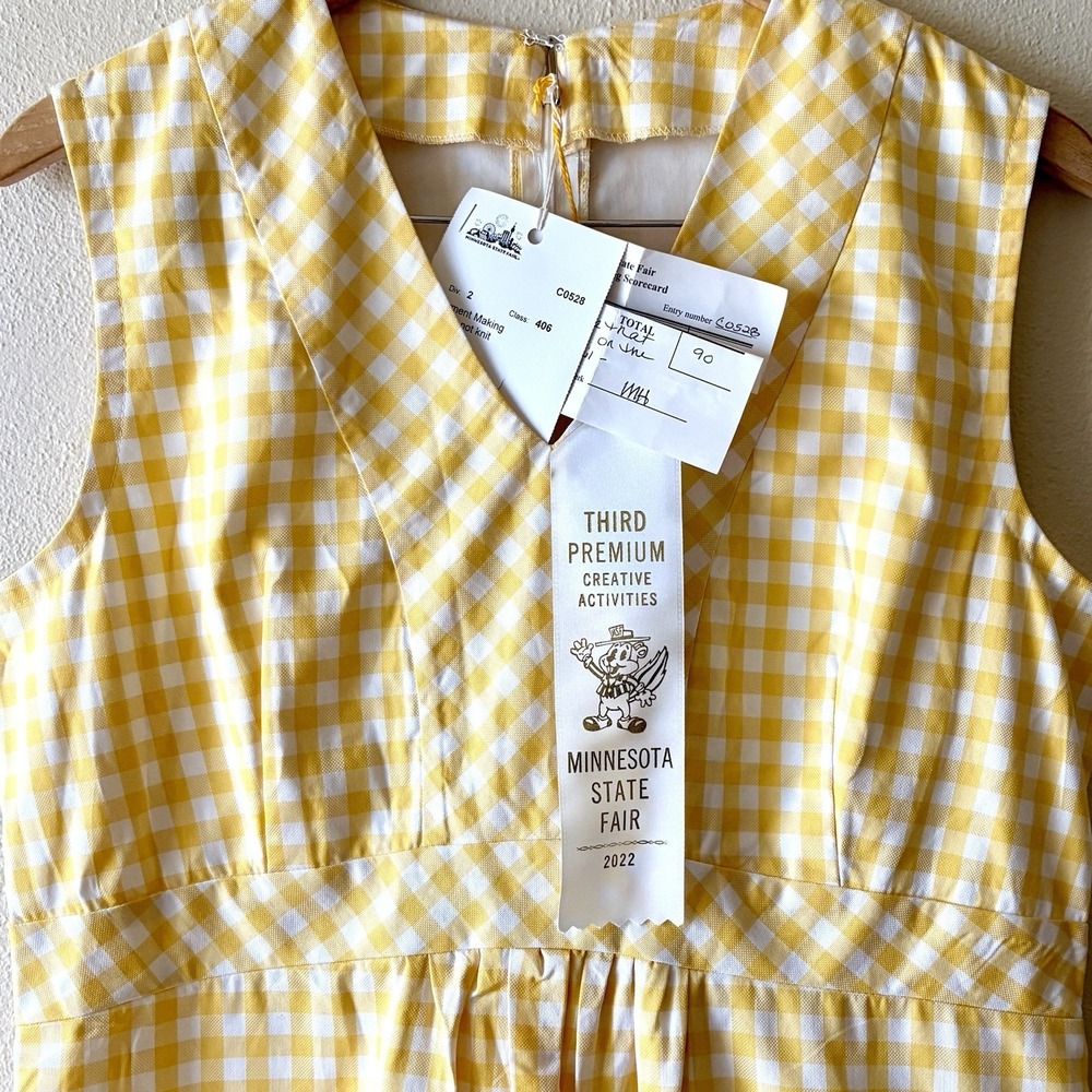 Handmade Yellow Gingham Cotton Prairie Dress Cottage Empire Waist State Fair Win - Picture 9 of 9